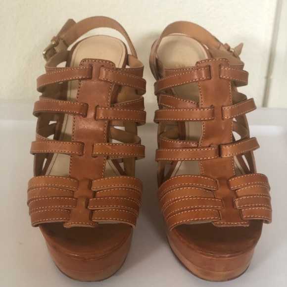 Chestnut Leather Coach Wedges - Picture 2 of 4